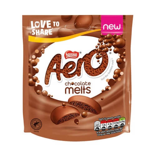 Nestle Aero Milk Chocolate Melts Pouch  HEAT SENSITIVE ITEM. PLEASE ADD ITEM 122942 TO THE ORDER TO TRY TO PROTECT CHOCOLATES FROM HEAT DAMAGE. 92g