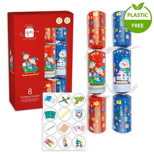 Giftmaker Christmas Crackers Novelty Elves and Snowman Crackers 8 x 12 Inch Crackers 200g