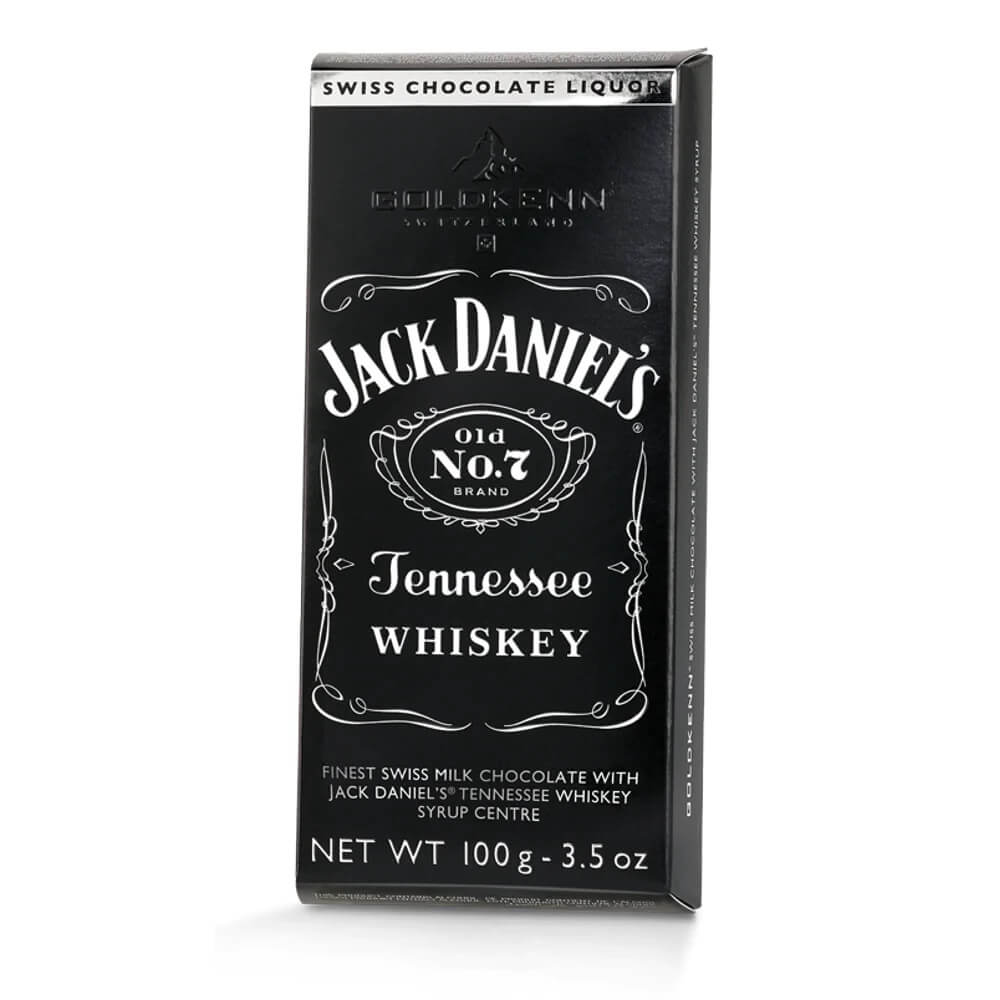 Goldkenn Jack Daniels Tennessee Whiskey Filled Chocolate Bar  HEAT SENSITIVE ITEM. PLEASE ADD ITEM 122942 TO THE ORDER TO TRY TO PROTECT CHOCOLATES FROM HEAT DAMAGE. 100g