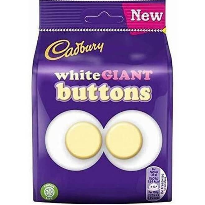 Cadbury Giant White Buttons  HEAT SENSITIVE ITEM. PLEASE ADD ITEM 122942 TO THE ORDER TO TRY TO PROTECT CHOCOLATES FROM HEAT DAMAGE. 100g
