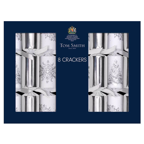 Tom Smith Christmas Crackers White with Silver Snowflake Deluxe All is Bright Crackers 8 x 14 Ich 500g