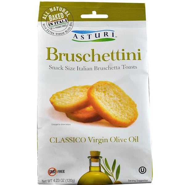 Asturi Bruschettini Classico Virgin Olive Oil Snack Size Italian Bruschetta Toasts. 120g