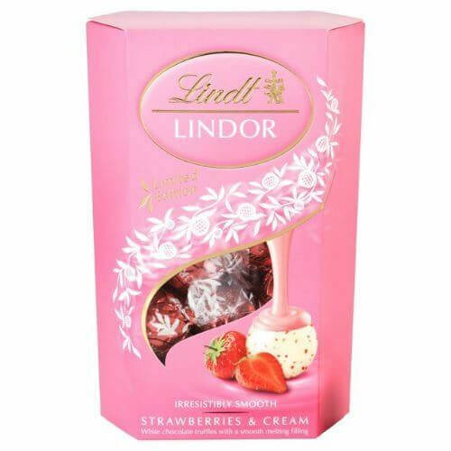Lindt Lindor Strawberries and Cream Chocolate Truffles Carton  HEAT SENSITIVE ITEM. PLEASE ADD ITEM 122942 TO THE ORDER TO TRY TO PROTECT CHOCOLATES FROM HEAT DAMAGE. 200g