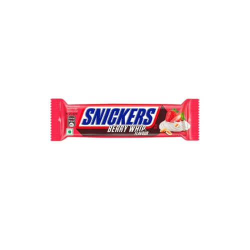 Mars Snicker Berry Whip Bar HEAT SENSITIVE ITEM. PLEASE ADD ITEM 122942 TO THE ORDER TO TRY TO PROTECT CHOCOLATES FROM HEAT DAMAGE. 40g