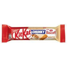 Nestke Kit Kat Chunky White Biscoff Bar  HEAT SENSITIVE ITEM. PLEASE ADD ITEM 122942 TO THE ORDER TO TRY TO PROTECT CHOCOLATES FROM HEAT DAMAGE. 42g