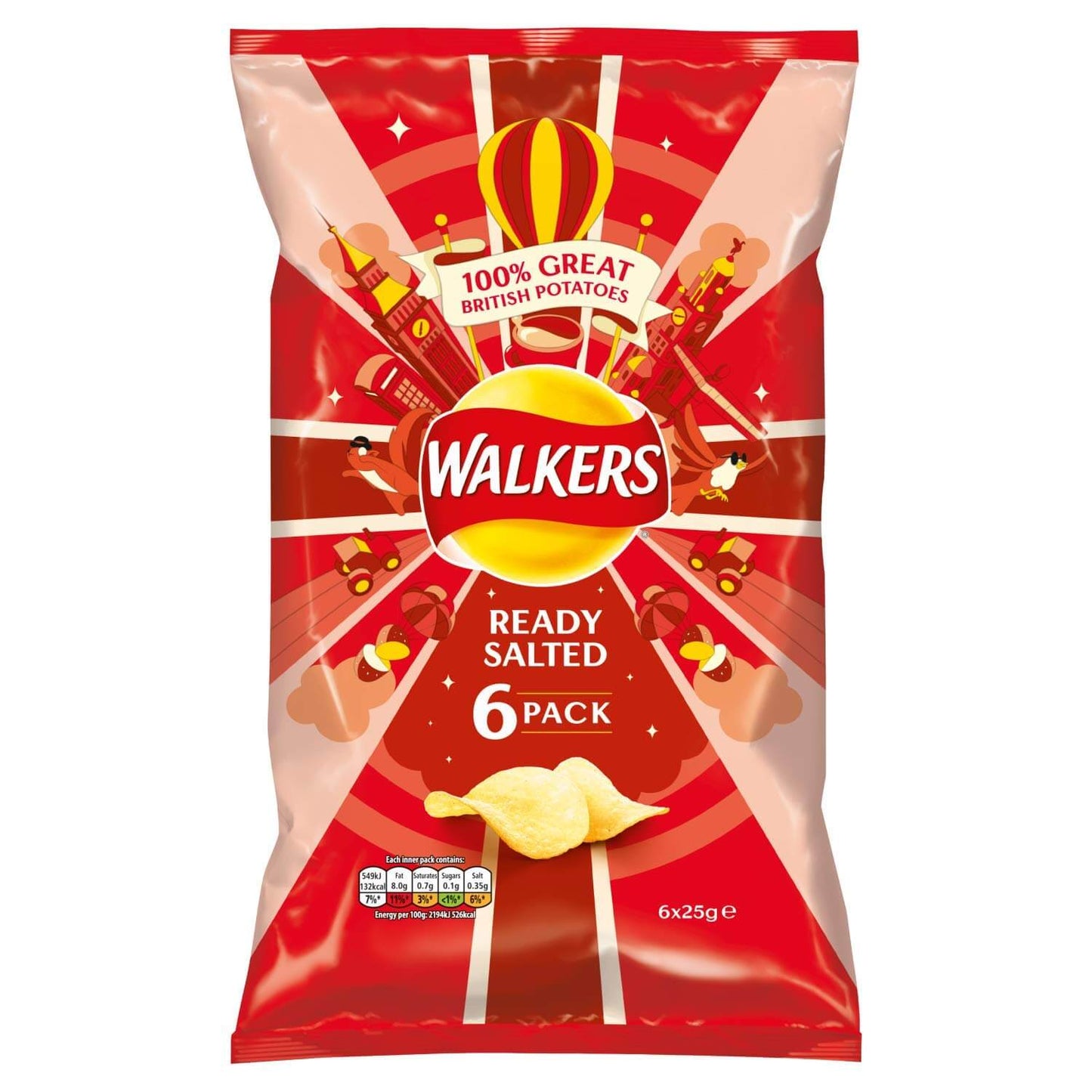 Walkers Crisps Ready Salted 6 Pack (6X25g) 150g