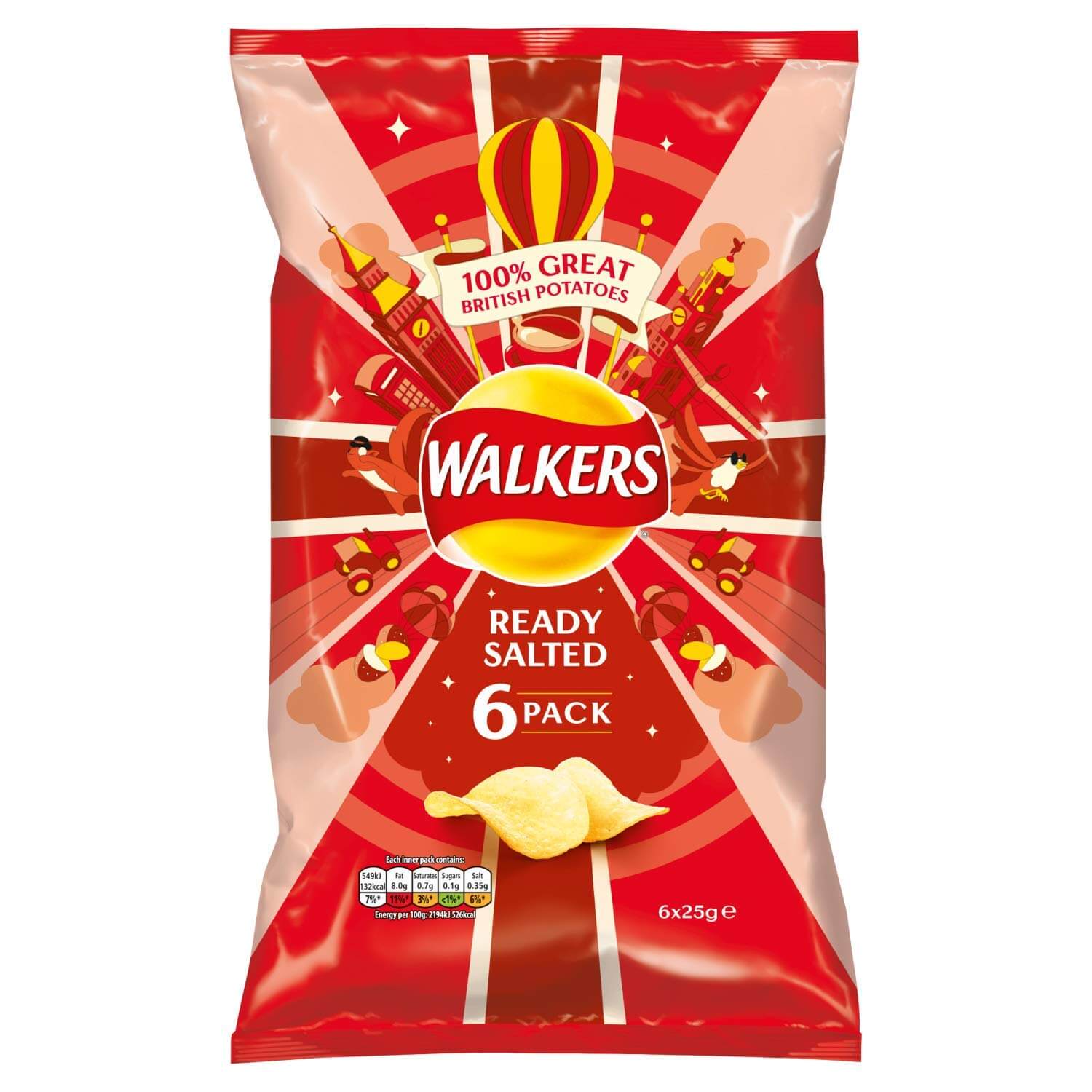 Walkers Crisps Ready Salted 6 Pack (6X25g) 150g