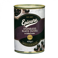 Epicure Stoneless Black Olives   400g