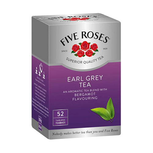 Five Roses Earl Grey Tea Bags (Pack of 52 Bags) 130g