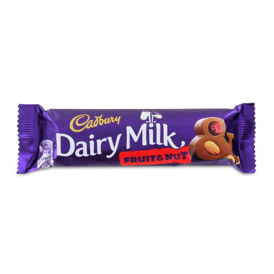 Cadbury Dairy Milk Fruit and Nut Small Bar HEAT SENSITIVE ITEM. PLEASE ADD ITEM 122942 TO THE ORDER TO TRY TO PROTECT CHOCOLATES FROM HEAT DAMAGE 49g