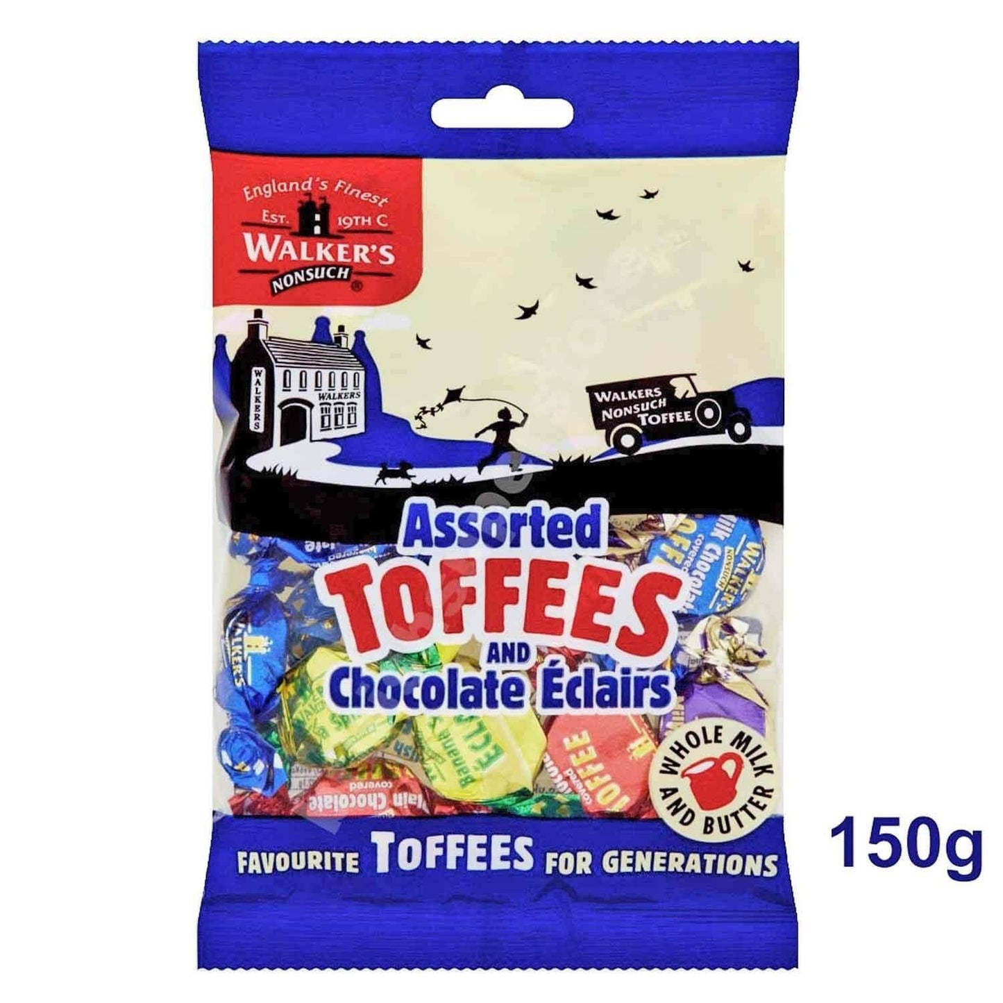Walkers Nonsuch Toffee Assorted Toffees with Chocolate Eclairs Bag 150g