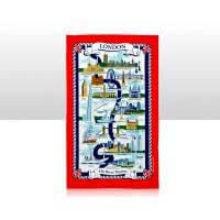 British Brands Tea Towel Red with River Thames Map 100% Cotton 70g