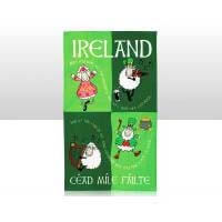 British Brands Tea Towel Green with Cartoon Irish Sheep 100% Cotton 70g