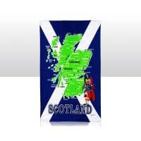 British Brands Tea Towel Blue and Green Scotland Map and St Andrews Flag 100% Cotton 70g
