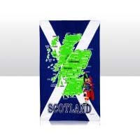 British Brands Tea Towel Blue and Green Scotland Map and St Andrews Flag 100% Cotton 70g