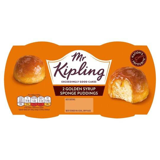 Mr Kipling Sponge Pudding Golden Syrup (Pack of 2 Puddings) 190g