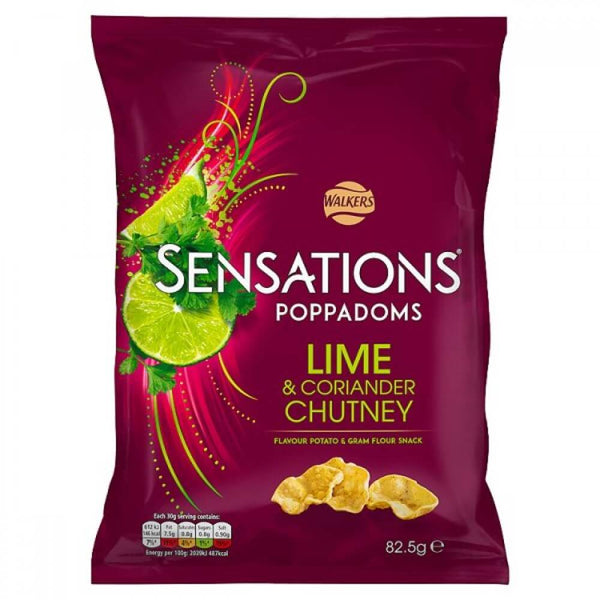 Walkers Sensations Lime and Coriander Chutney Poppadoms Snack 82.5g