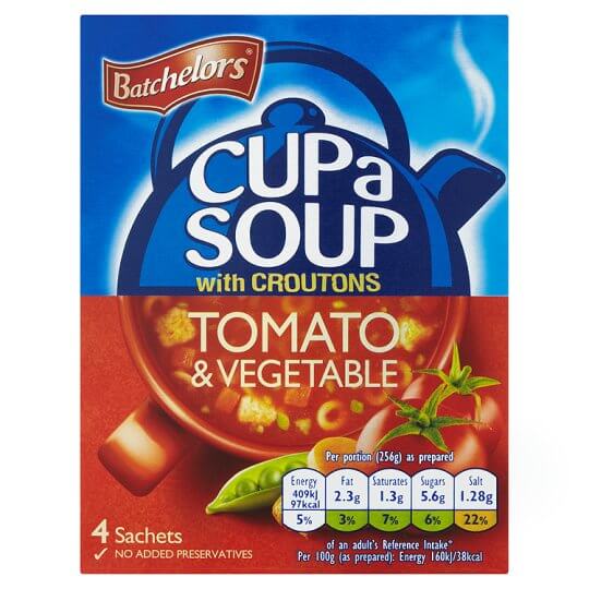 Batchelors Cup A Soup Tomato and Vegetable Flavour with Croutons (Pack of 4) 104g
