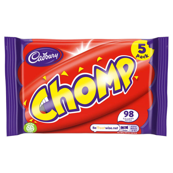 Cadbury Chomp Bars (Pack Of 5 Bars) (HEAT SENSITIVE ITEM - PLEASE ADD A THERMAL BOX TO YOUR ORDER TO PROTECT YOUR ITEMS 105g