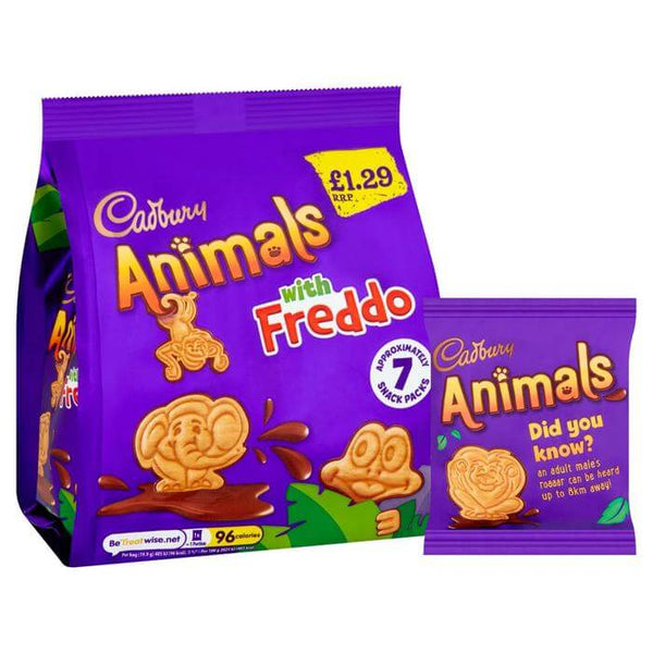 Cadbury Animals Mini Biscuits With Freddo (Pack Of Approximately 7 Snack Bags) 139.3g